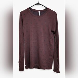Lululemon Size 8 Burgundy Logo Print Long Sleeve Athletic Top